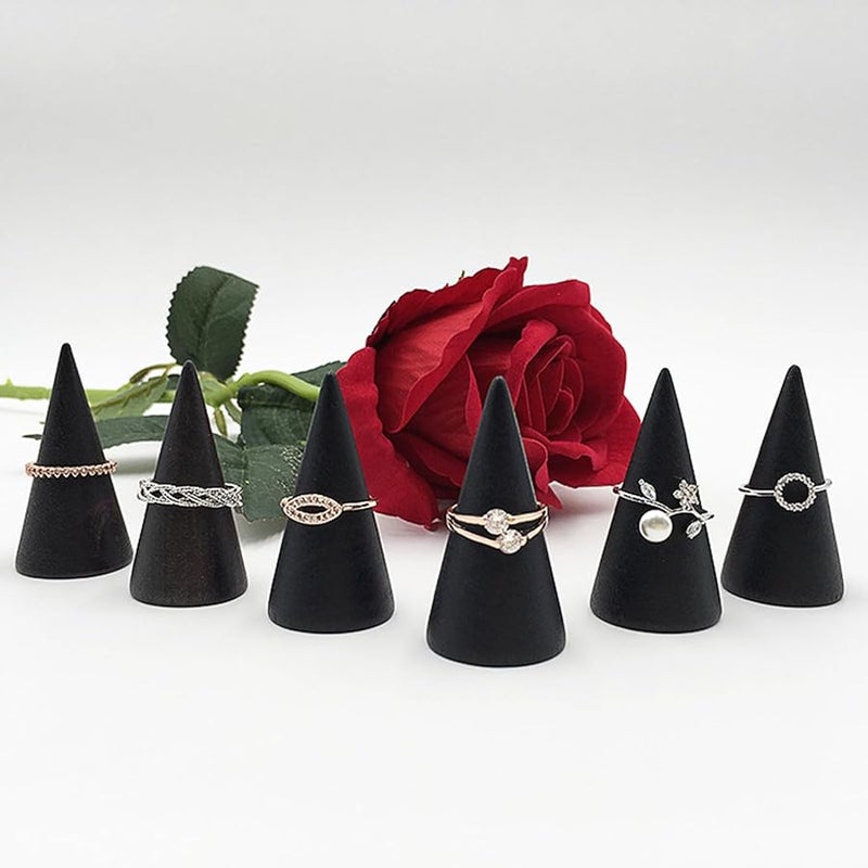 5Pcs Solid Wood Cone Shape Ring Holder Display Stand For Jewelry Storage - Image 4